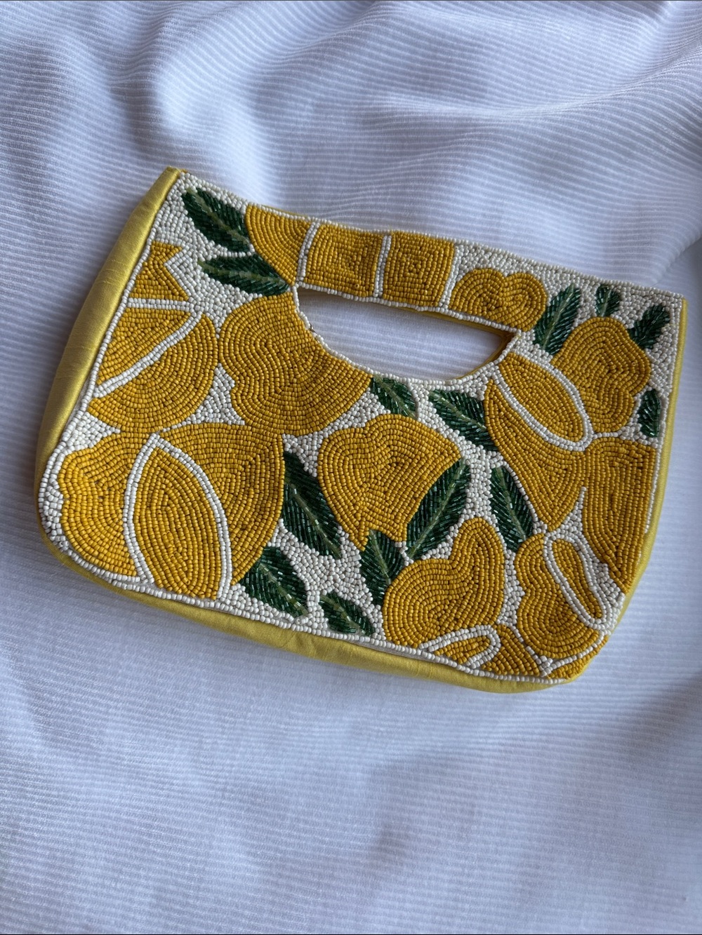 Beaded Yellow Floral Cutout Handle Clutch